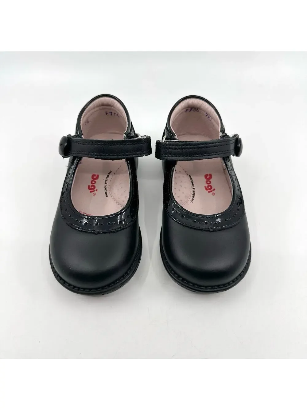 Dogi Kids Girls' School Shoes Black Size 9 1/2 Ankle Strap Loop Slip On Leather